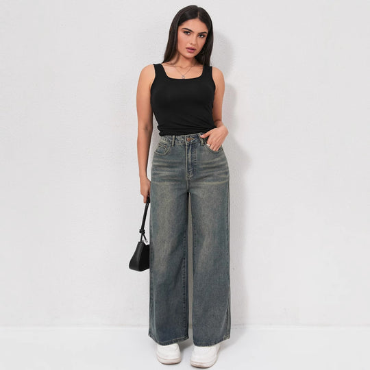 Damen Weite Jeans mit hohem Bund und eleganter Beinform EB