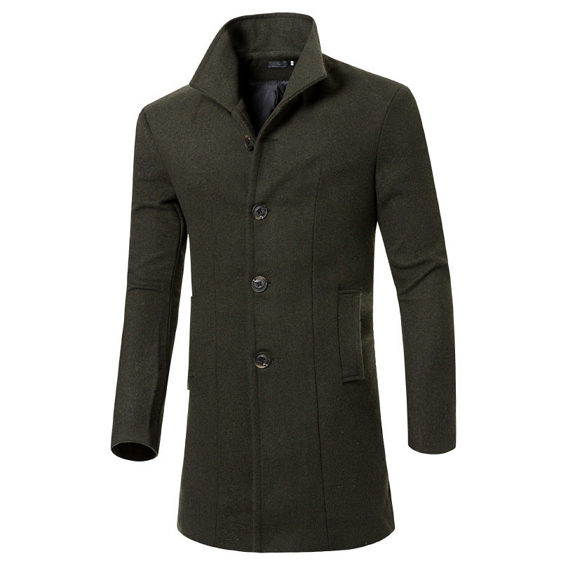 Herren eleganter Woolcoat mit modernem Stehkragen und praktischen Taschen EB