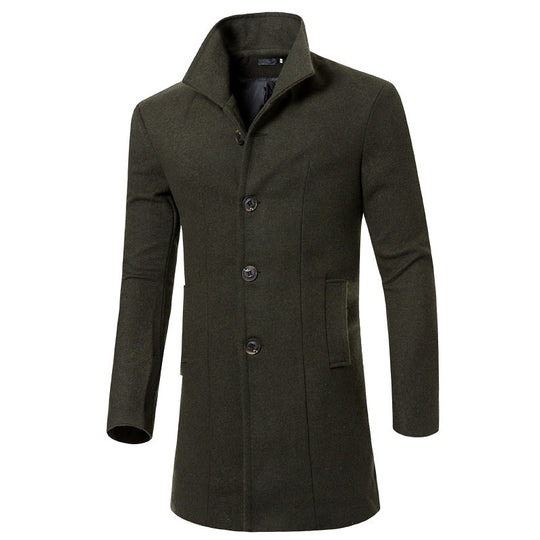 Herren eleganter Woolcoat mit modernem Stehkragen und praktischen Taschen EB