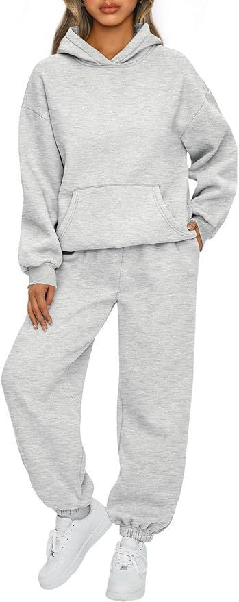 Damen nan luxuriöses Oversize-Loungewear-Set Kapuzenpullover mit Kängurutasche und weit geschnittene Jogginghose mit elastischen Knöchelabschlüssen EB