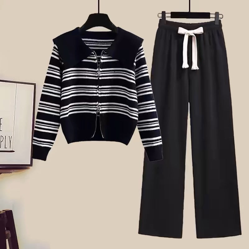 Damen Strickjacke mit Reißverschluss und weiten Hosen EB