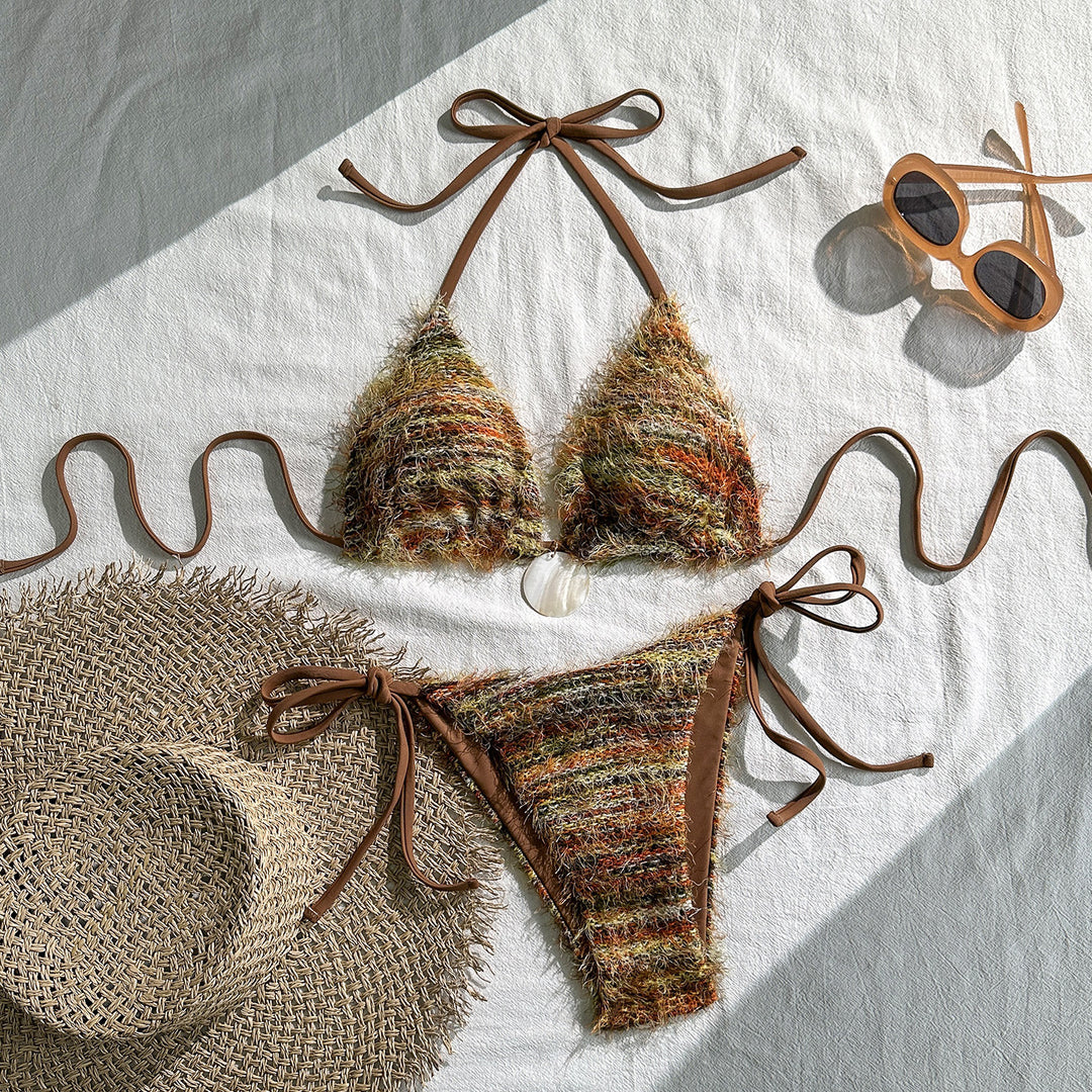 Damen Triangel-Bikini mit kunstvollem Strickdesign EB