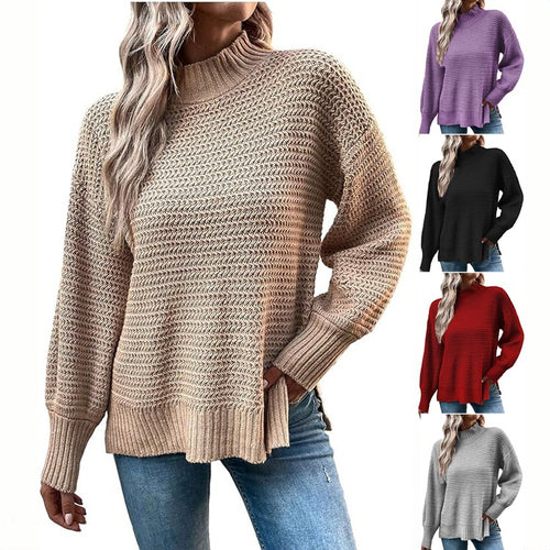 Damen Strickpullover mit hohem Stehkragen und strukturiertem Design EB