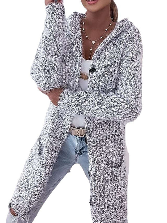 Damen Grobstrickjacke mit Kapuze und praktischen Taschen EB