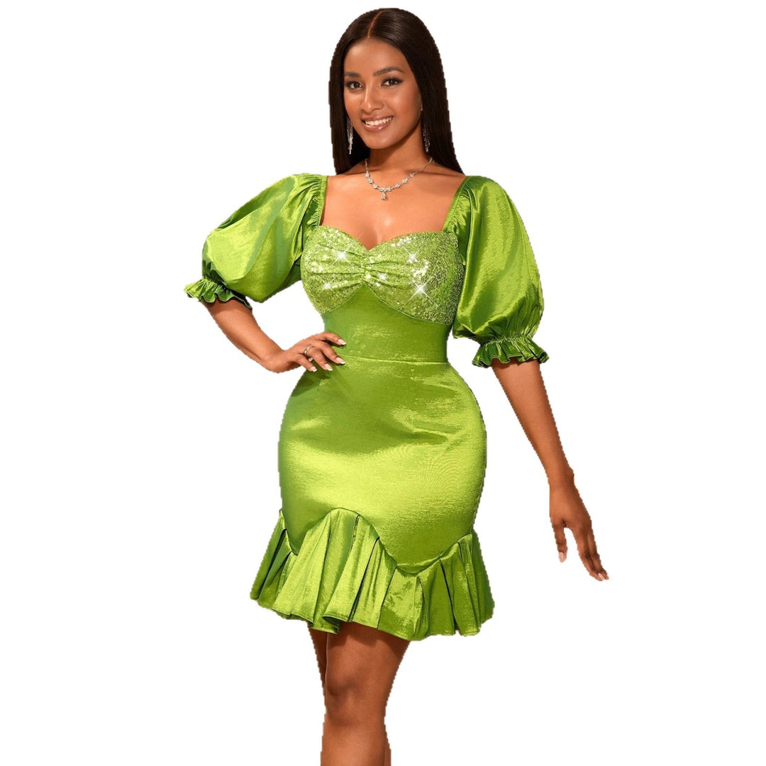 Damen Festliches Kleid mit glitzerndem Bustier und voluminösen Ärmeln EB