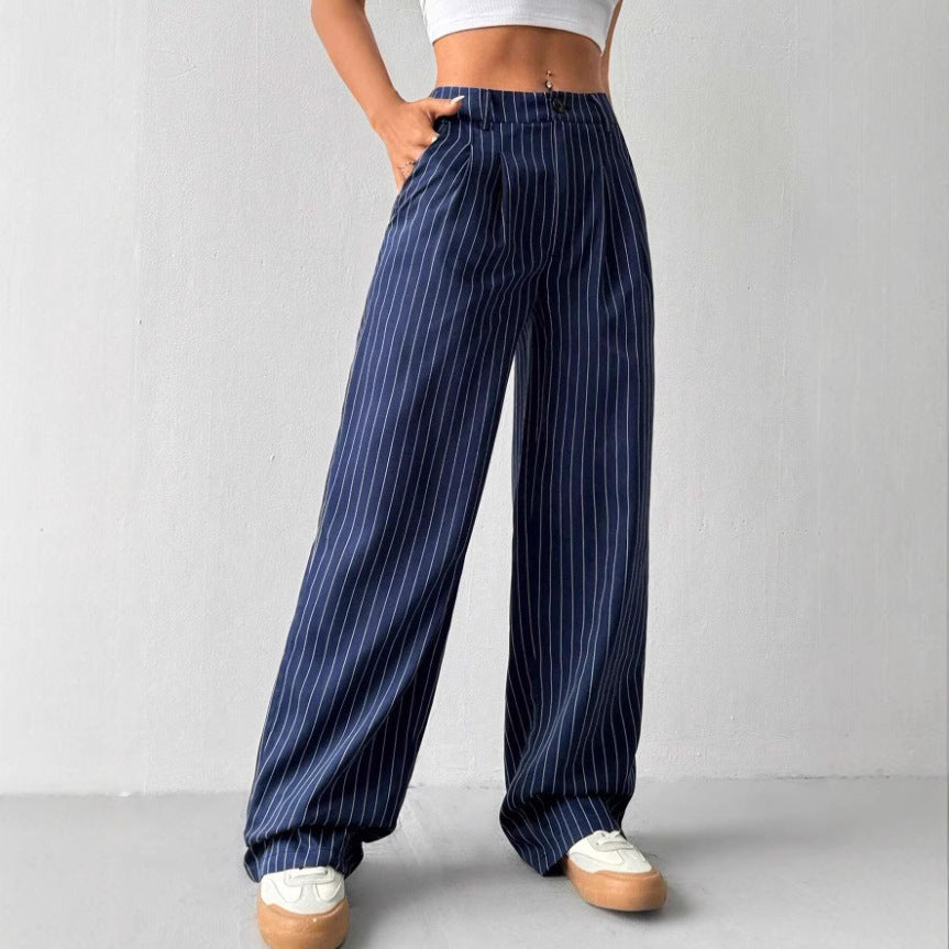 Damen Elegante und weite Stoffhose mit Streifenmuster EB