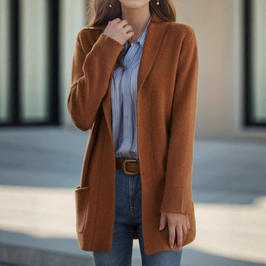 Damen Offener Longcardigan aus Soft‑Strick mit aufgesetzten Taschen EB