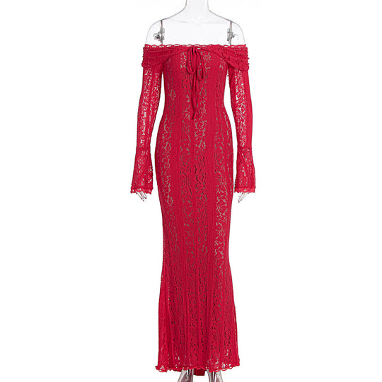Damen Elegantes Spitzenkleid im figurbetonten Schnitt mit Off-Shoulder Design EB