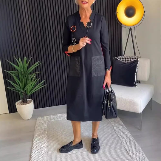 Damen elegantes und vielseitiges Midikleid mit Taschen Heidi-Mode