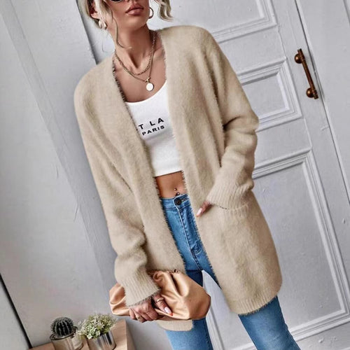 Damen Flauschiger Offener Cardigan aus weichem Material EB