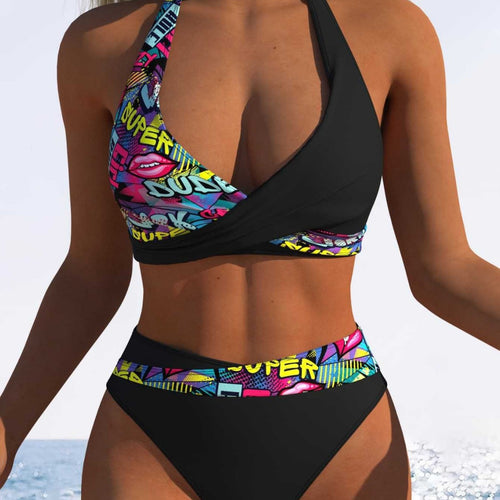 Damen Hochtailliertes Bikini-Set mit grafischem Design und komfortablem Schnitt EB