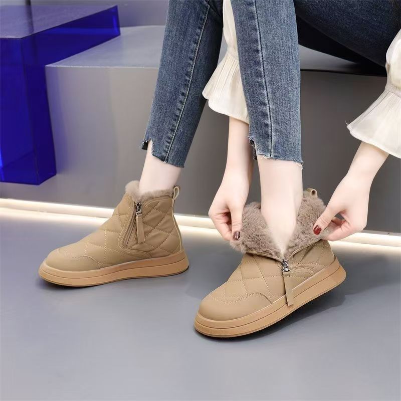 Damen Kuschelige Winterstiefel mit abnehmbarem Kunstfellkragen EB