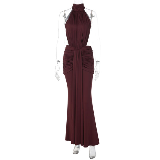 Damen Elegantes Maxikleid mit hochgeschlossenem Kragen und raffiniertem Drapé R&B