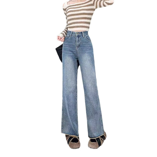 Damen Hochtaillierte weite Jeanshose im modernen Stil mit komfortablem Sitz EB