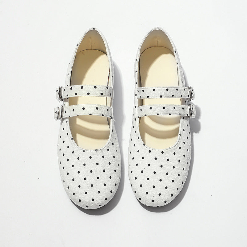 Damen Ballerinas mit doppeltem Riemendesign und süßem Punktemuster EB