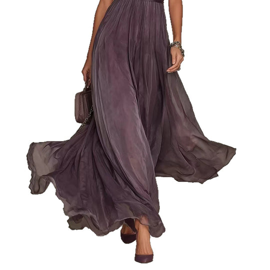 Damen nan langes Chiffon-Abendkleid mit Spitzen‑Stehkragen, Schlüsselöffnung und taillierter Schärpe EB