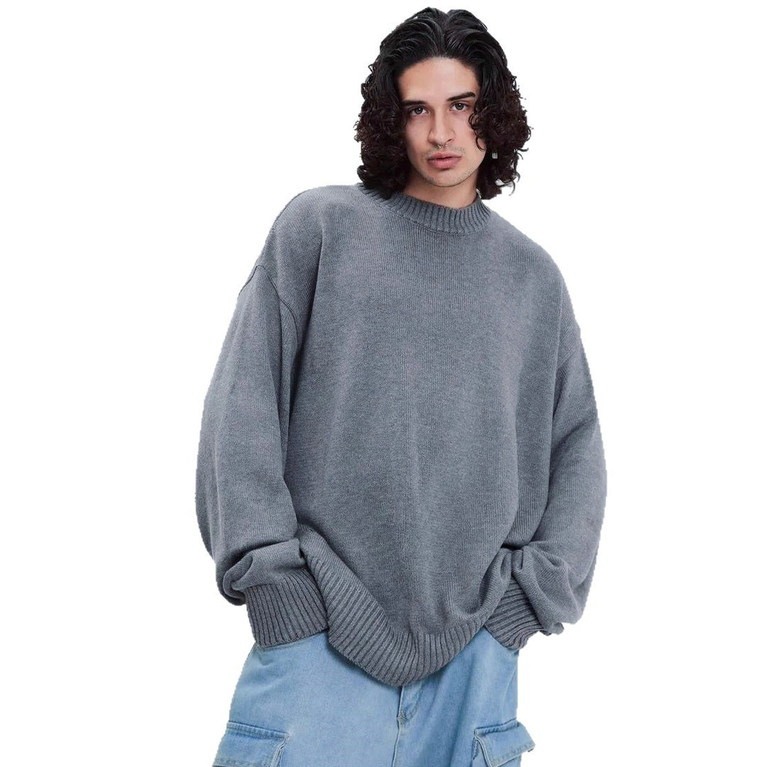 Damen gemütlicher Oversized Pullover mit strukturiertem Rippenmuster und breiten Bündchen EB