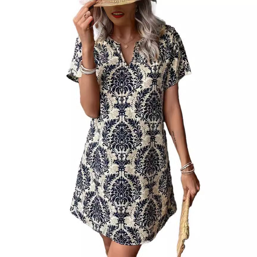 Damen Casual Kleid mit floralen Mustern und einem eleganten V-Ausschnitt EB