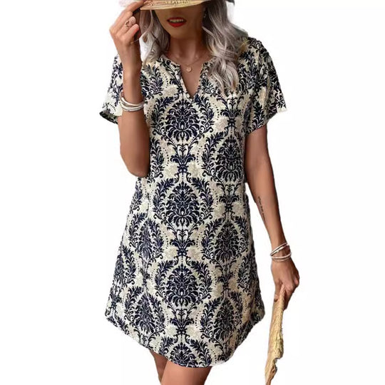 Damen Casual Kleid mit floralen Mustern und einem eleganten V-Ausschnitt EB