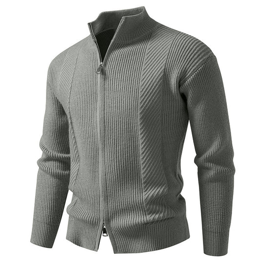Herren modische Strickjacke mit Stehkragen und durchgehendem Reißverschluss EB