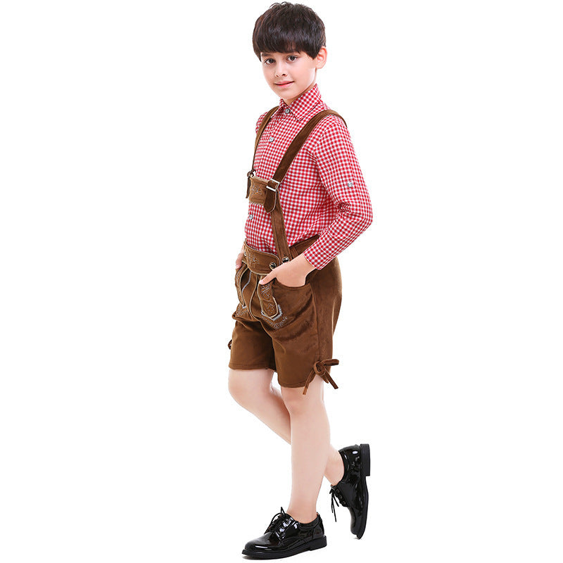 Unisex nan traditionelle Kinderlederhose mit verstellbaren Trägern und feiner Stickerei EB