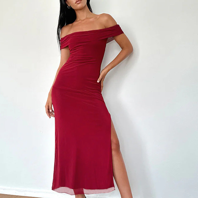Damen Off-Shoulder Maxikleid mit eleganter Drapierung EB