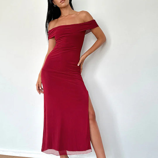 Damen Off-Shoulder Maxikleid mit eleganter Drapierung EB