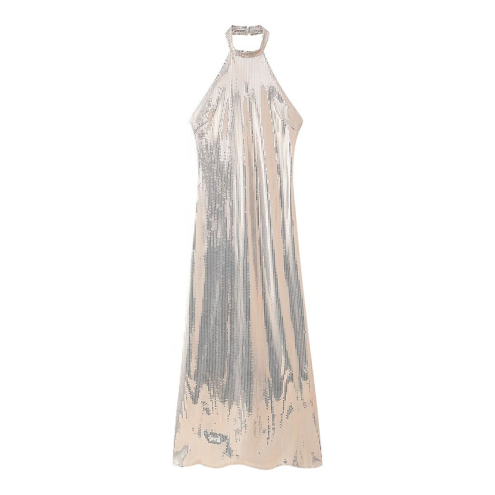 Damen Abendkleid mit funkelndem Pailletten-Design und elegantem Halterneck EB