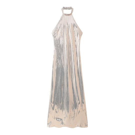 Damen Abendkleid mit funkelndem Pailletten-Design und elegantem Halterneck EB