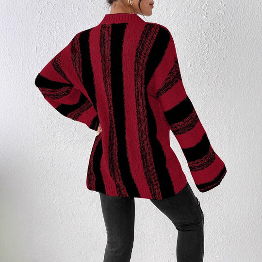 Damen Grober Strickpullover mit auffälligem Streifenmuster und lockerer Passform EB