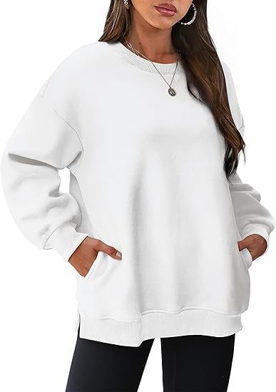 Damen nan lässiger Oversize-Sweatpullover mit seitlichen Eingrifftaschen, geripptem Saum und überschnittener Schulter EB