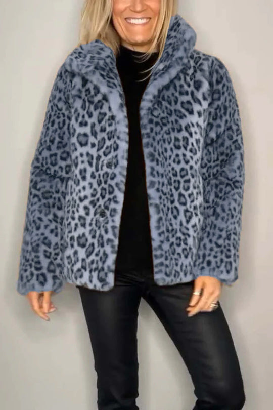 Damen kuschelige Leopardenfell Jacke EB