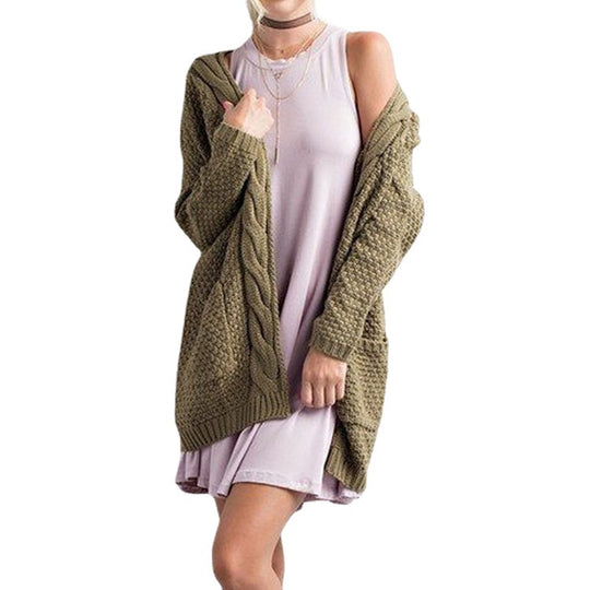 Damen Grobstrick-Cardigan mit offener Front und praktischen Taschen EB