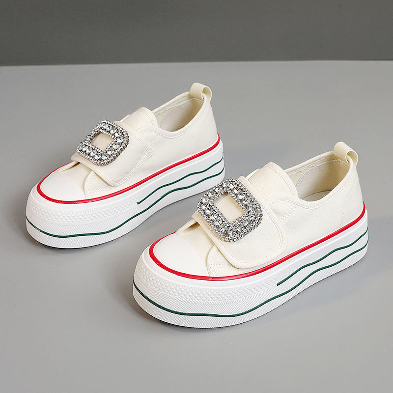 Damen Sneakers mit funkelndem Schnallen-Design und hoher Plattform EB