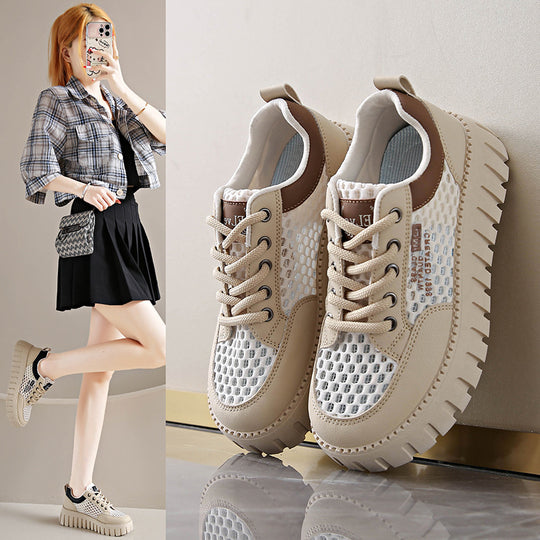 Damen modische Plateau-Sneaker mit atmungsaktivem Netz und robustem Sohlenprofil EB