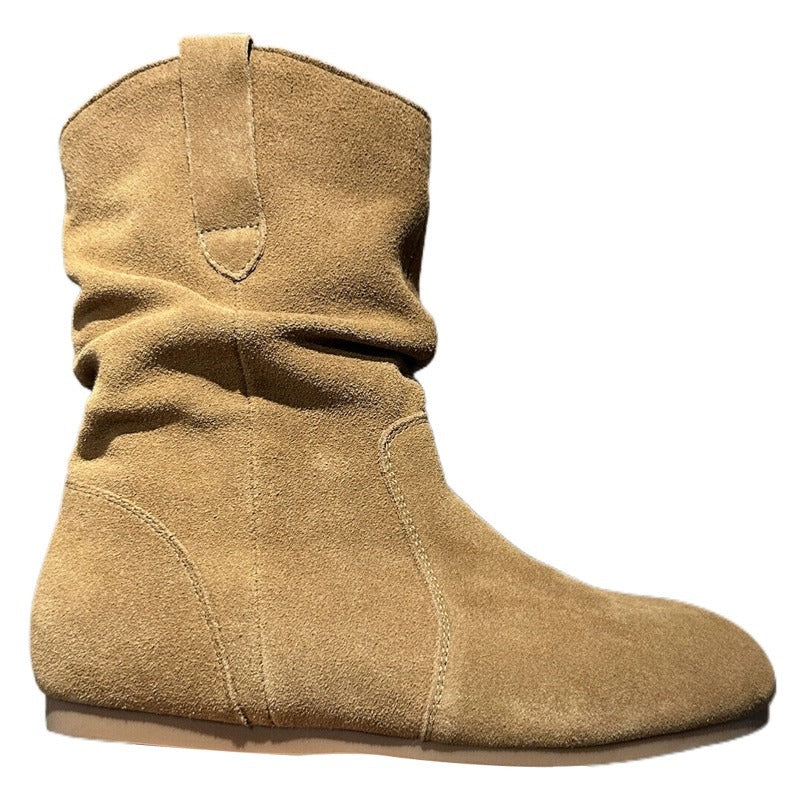 Damen modische Stiefel aus weichem Wildleder mit flexiblem Falten-Design EB