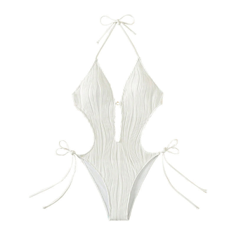 Damen Einteiler Badeanzug mit modischem Cut-Out und elastischem Wickeldetail EB