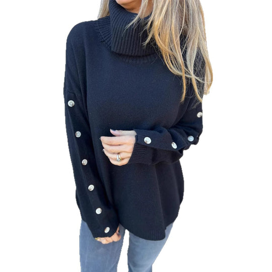 Damen kuscheliger Rollkragenpullover mit dekorativen Knöpfen EB