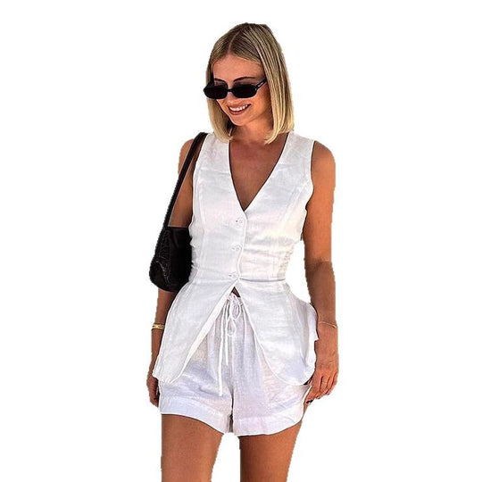 Damen Elegante Leinenbluse mit Shorts-Set EB