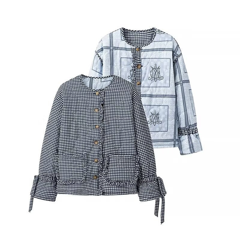 Damen Steppjacke mit gerafften Ärmeln und dekorativen Druckknöpfen EB