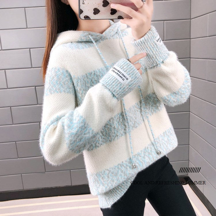Damen Freizeit Hoodie mit strukturiertem Streifenmuster und Kordelzug EB