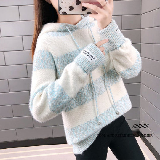 Damen Freizeit Hoodie mit strukturiertem Streifenmuster und Kordelzug EB