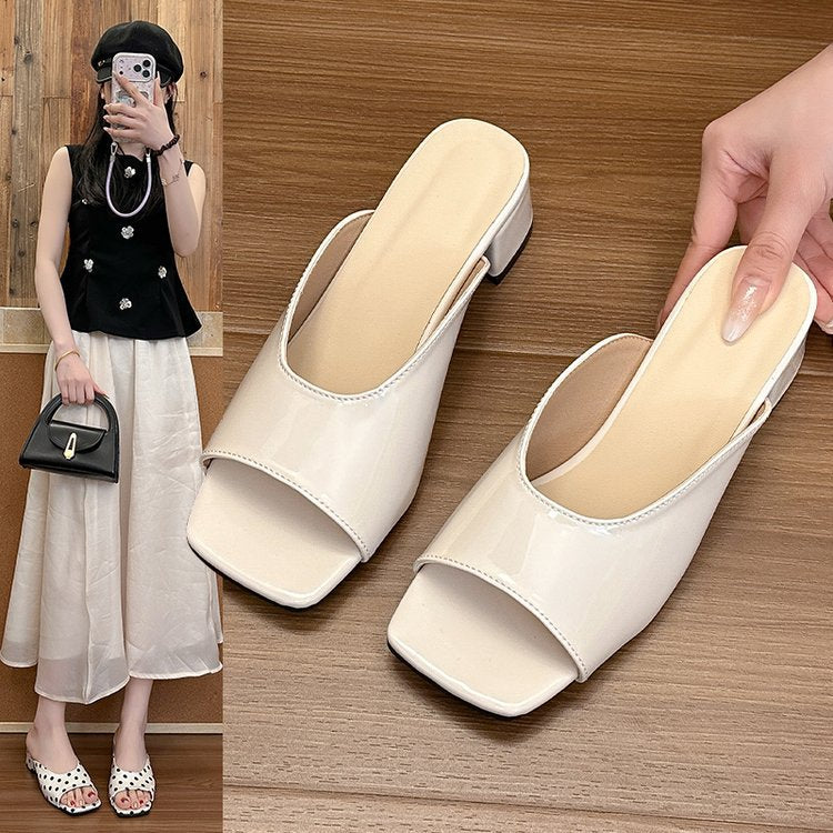 Damen elegante Mules mit offenem Zehenbereich und niedrigem Blockabsatz EB