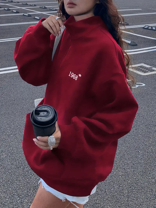 Damen nan oversized Halbzip-Sweatshirt mit hohem Stehkragen, Kängurutasche und lässigem Oversize-Schnitt EB