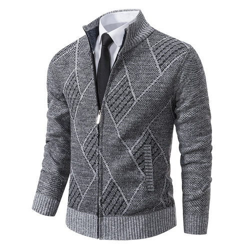 Herren modische Strickjacke mit hohem Kragen und stilvollem Zopfmuster EB