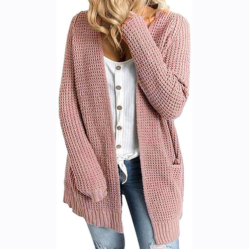 Damen lässige Strickjacke mit tiefen Taschen und offenem Schnitt EB