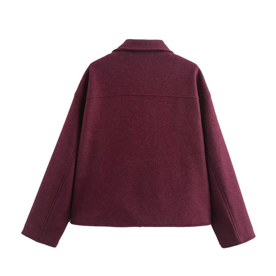 Damen lässige Wolljacke mit praktischen Brusttaschen und hochwertigem Reißverschluss EB