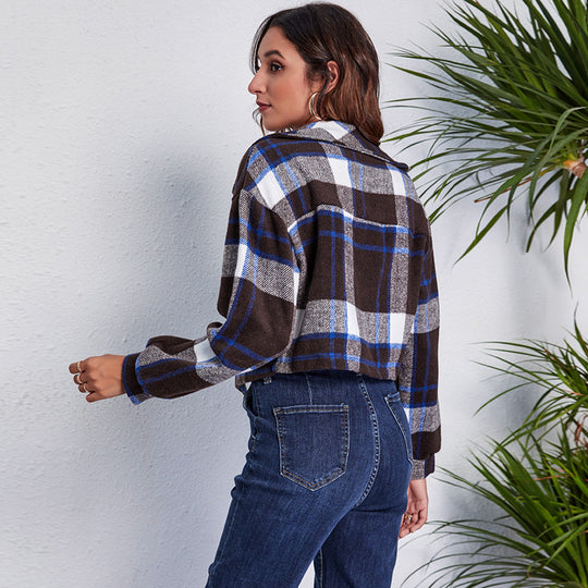 Damen Kariertes Hemdjacke mit weitem Schnitt und lässigen Details EB