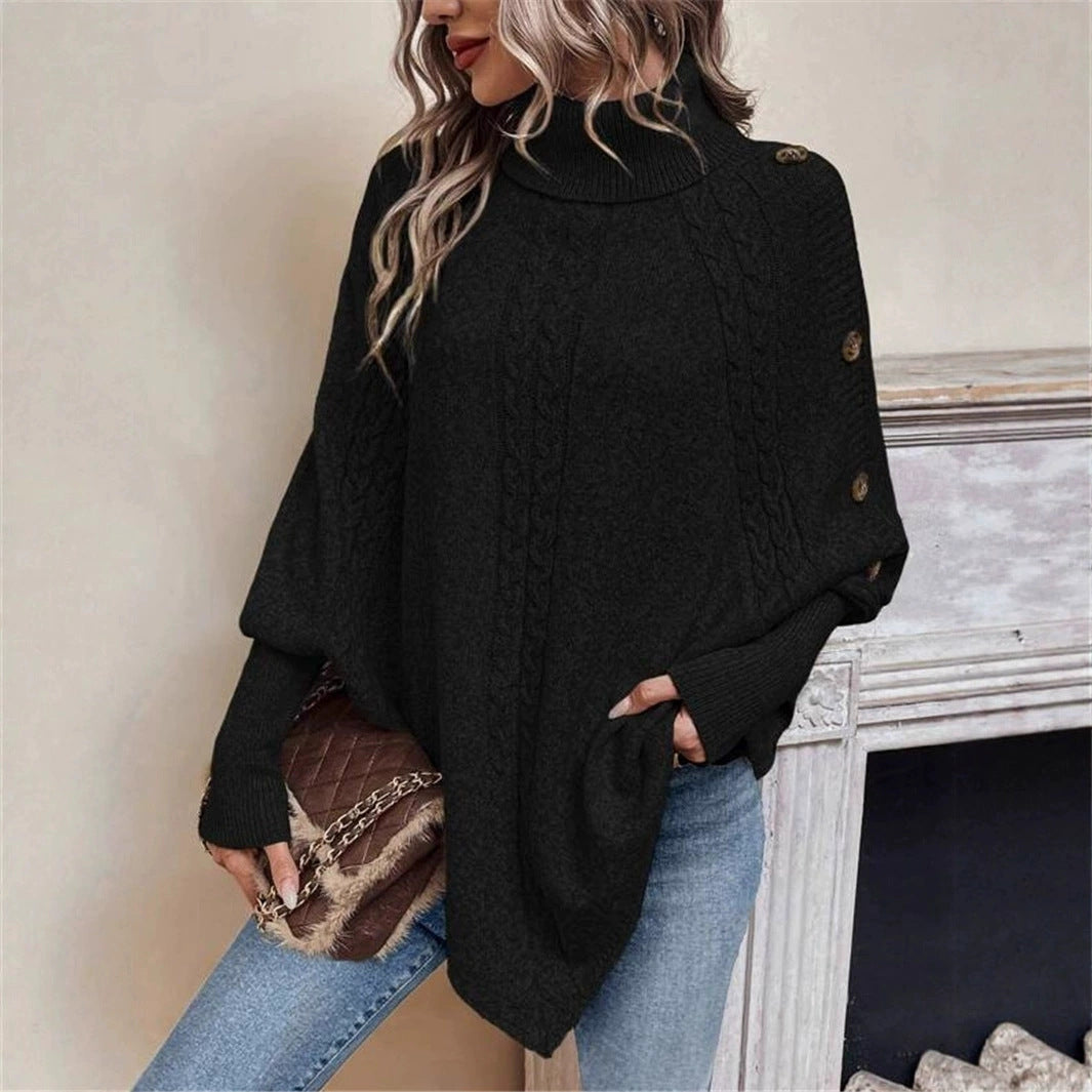 Damen Oversized Pullover mit hohem Kragen und dekorativem Zopfdesign EB