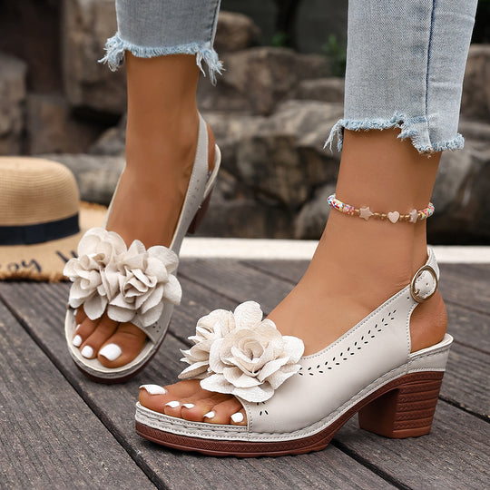 Damen Slingback-Sandalen mit floralem Dekor und modischem Blockabsatz EB